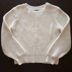H&M Sweater Large Ivory Knitted Ribbed Chunky Cotton Preppy Cozy Beach
